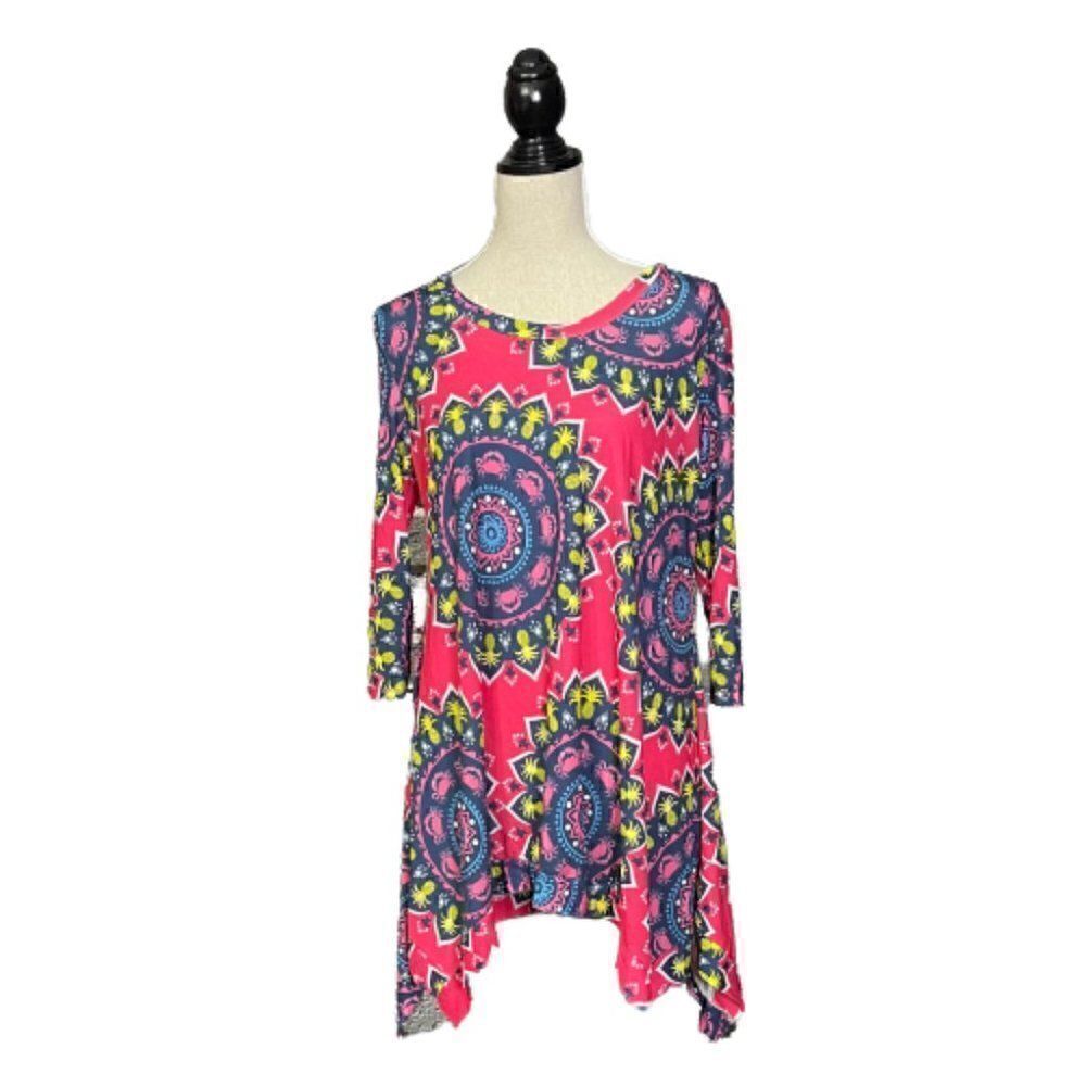 Simply Southern Asymmetrical Tunic Crab /Mehndi Print Sz S
